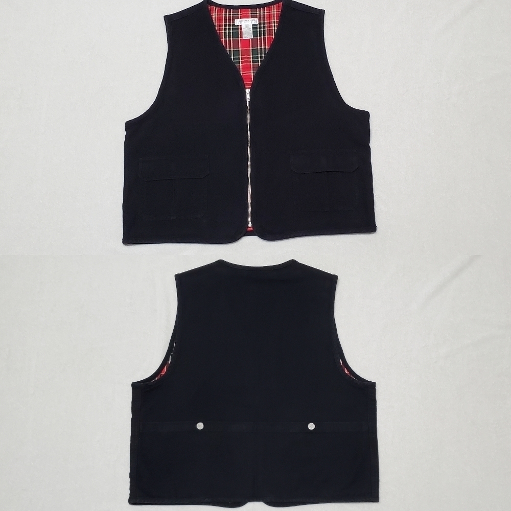 90s Vintage Jones New York Volup Black Flannel Quadruple Pocket Full-zip Vest L